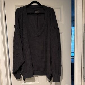 American Eagle Outfitters Charcoal Waffle Knit V-Neck Sweater